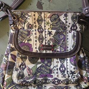 NEW Sakroots Owl Crossbody Bag with Purple and Green Patterns